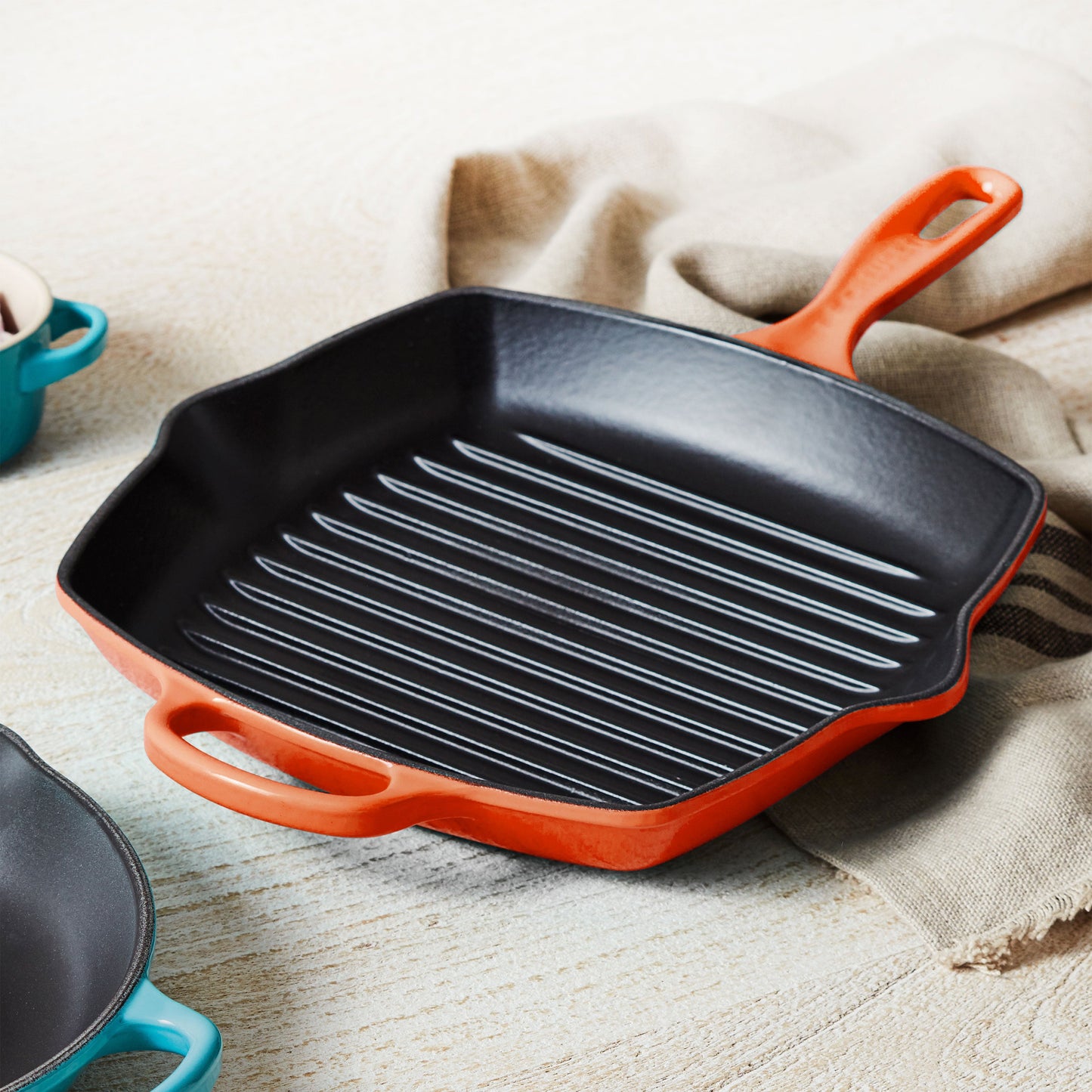 Signature Cast Iron 10.25-inch Flame Square Grill Pan