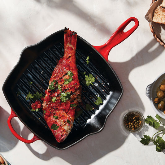 Signature Cast Iron 10.25-inch Cerise Square Grill Pan