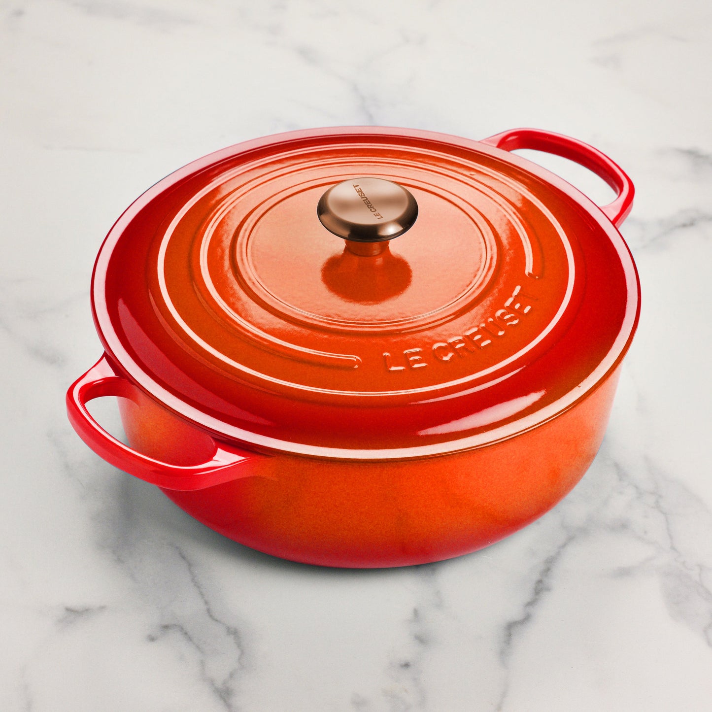 Signature Cast Iron 6.75-quart Flame Round Wide Dutch Oven with Copper Knob