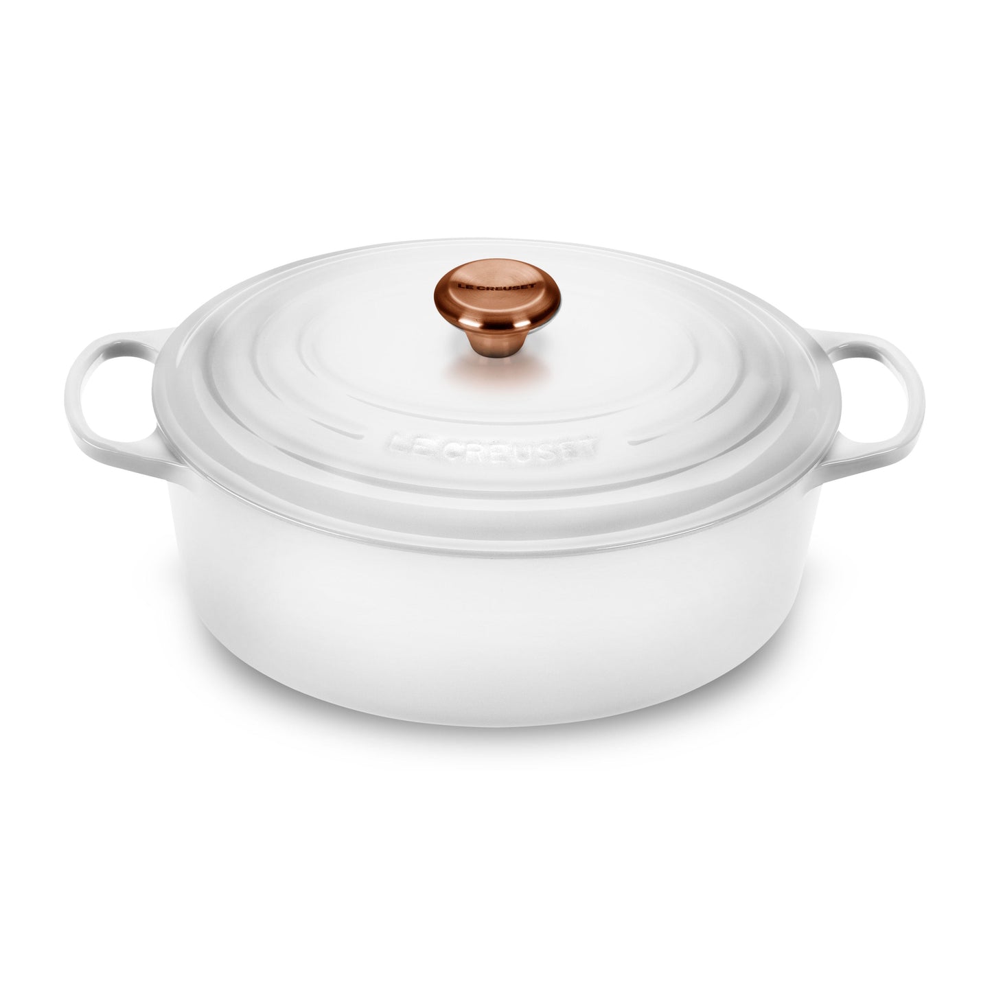 Signature Cast Iron 8-quart White Oval Dutch Oven with Copper Knob