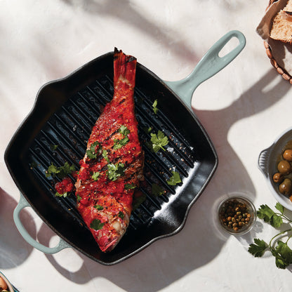 Signature Cast Iron 10.25-inch Sea Salt Square Grill Pan
