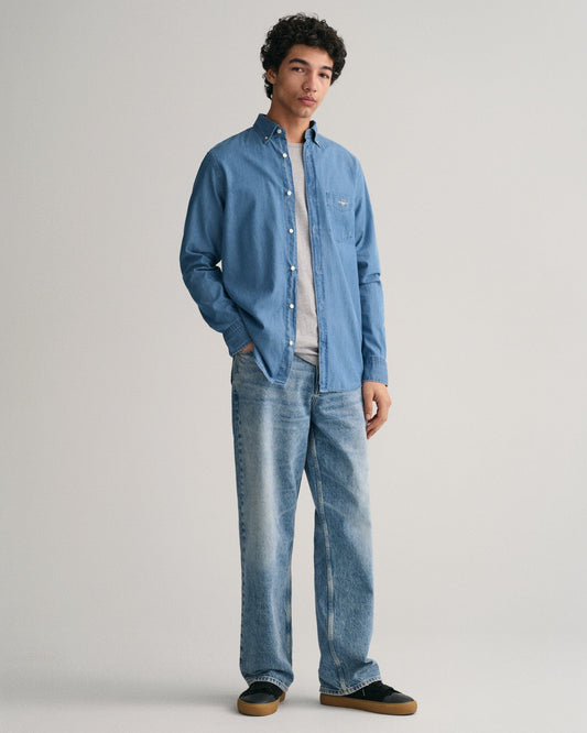 Men's Regular Fit Indigo Shirt - SEMI LIGHT BLUE