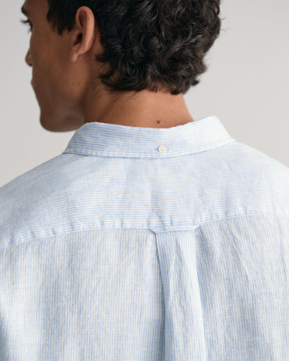 Men's Regular Fit Striped Linen Shirt - CAPRI BLUE