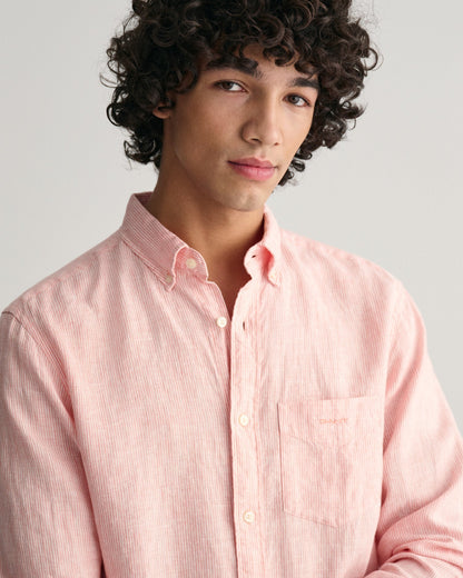 Men's Regular Fit Striped Linen Shirt - PEACHY PINK