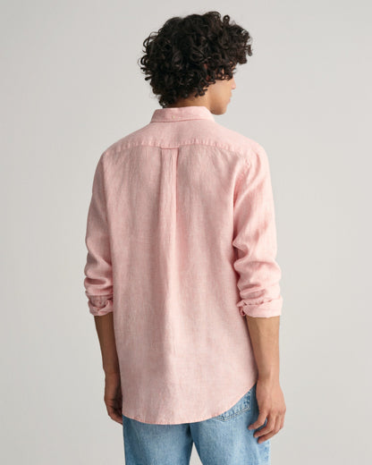 Men's Regular Fit Striped Linen Shirt - PEACHY PINK