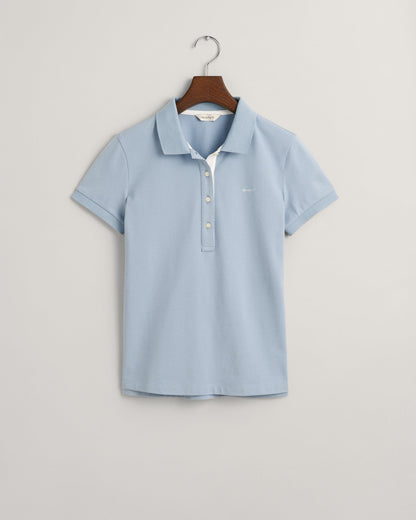 Women's Contrast Collared Piqué Polo Shirt - DOVE BLUE