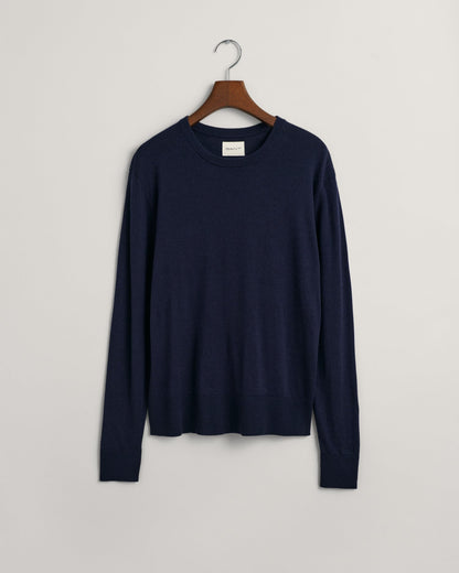 Women's Fine Knit Crew Neck Sweater - EVENING BLUE