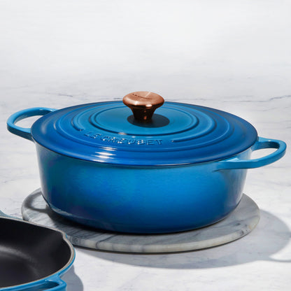 Signature Cast Iron 6.75-quart Marseille Round Wide Dutch Oven with Copper Knob
