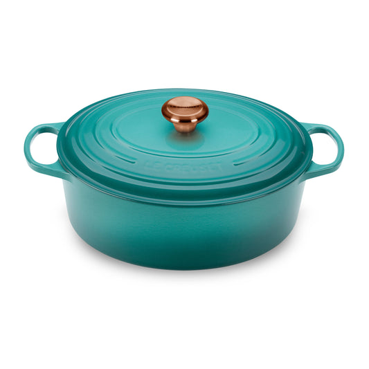 Signature Cast Iron 8-quart Caribbean Oval Dutch Oven with Copper Knob