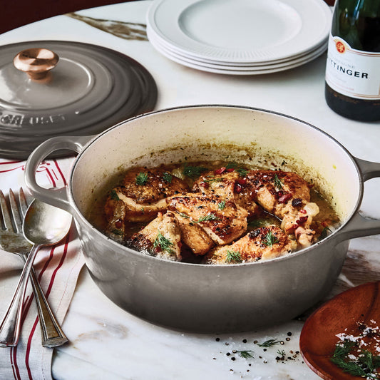 Signature Cast Iron 6.75-quart Oyster Round Wide Dutch Oven with Copper Knob