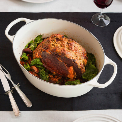 Signature Cast Iron 8-quart White Oval Dutch Oven with Copper Knob