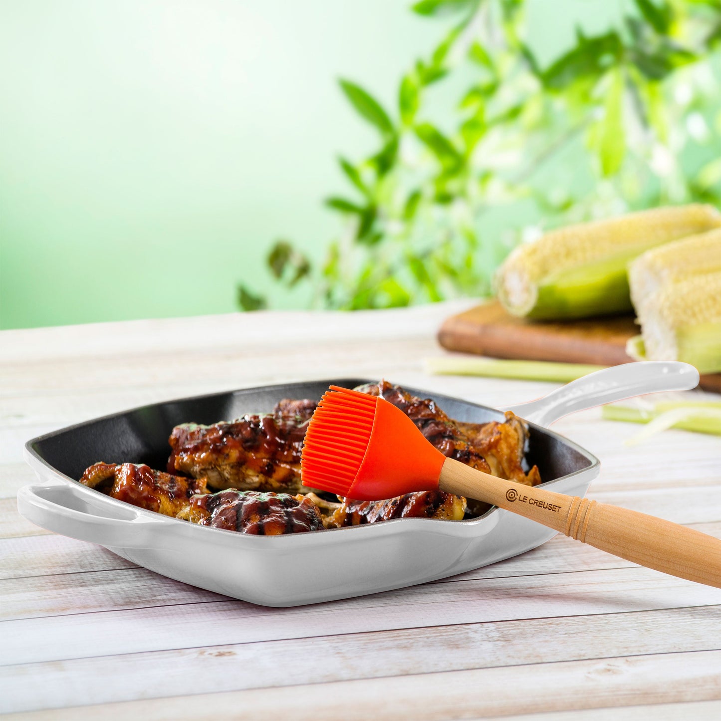 Signature Cast Iron 10.25-inch White Square Grill Pan