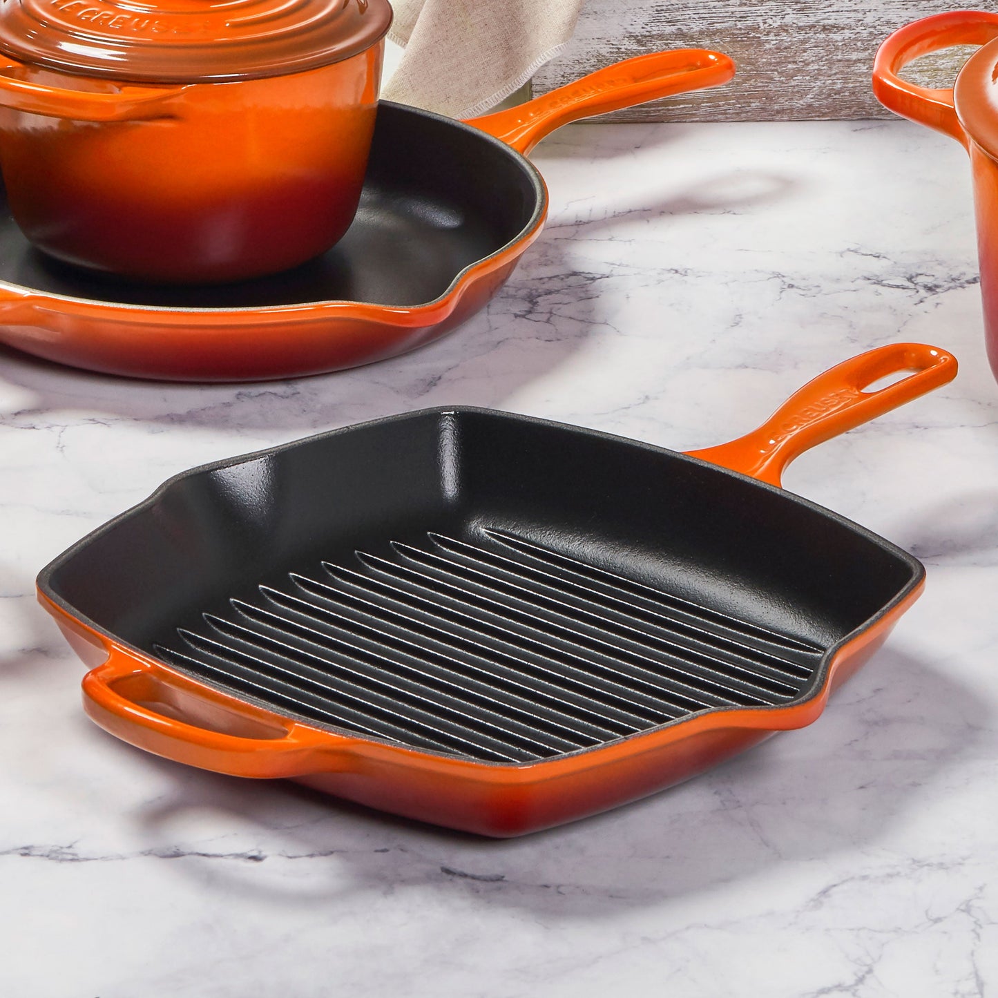 Signature Cast Iron 10.25-inch Flame Square Grill Pan