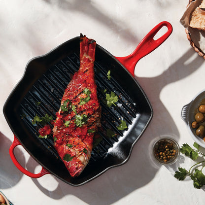 Signature Cast Iron 10.25-inch Cerise Square Grill Pan