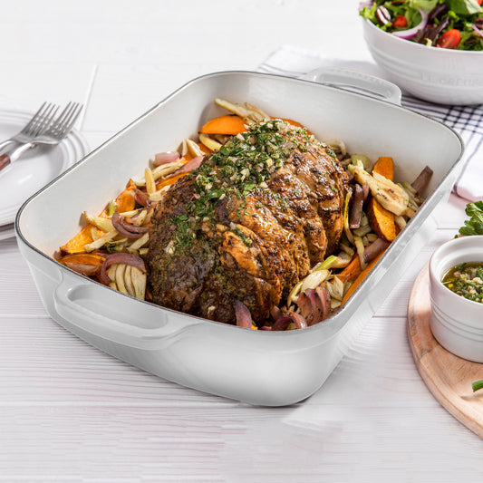 Signature Cast Iron 12.75-inch x 9.75-inch White Roasting Pan