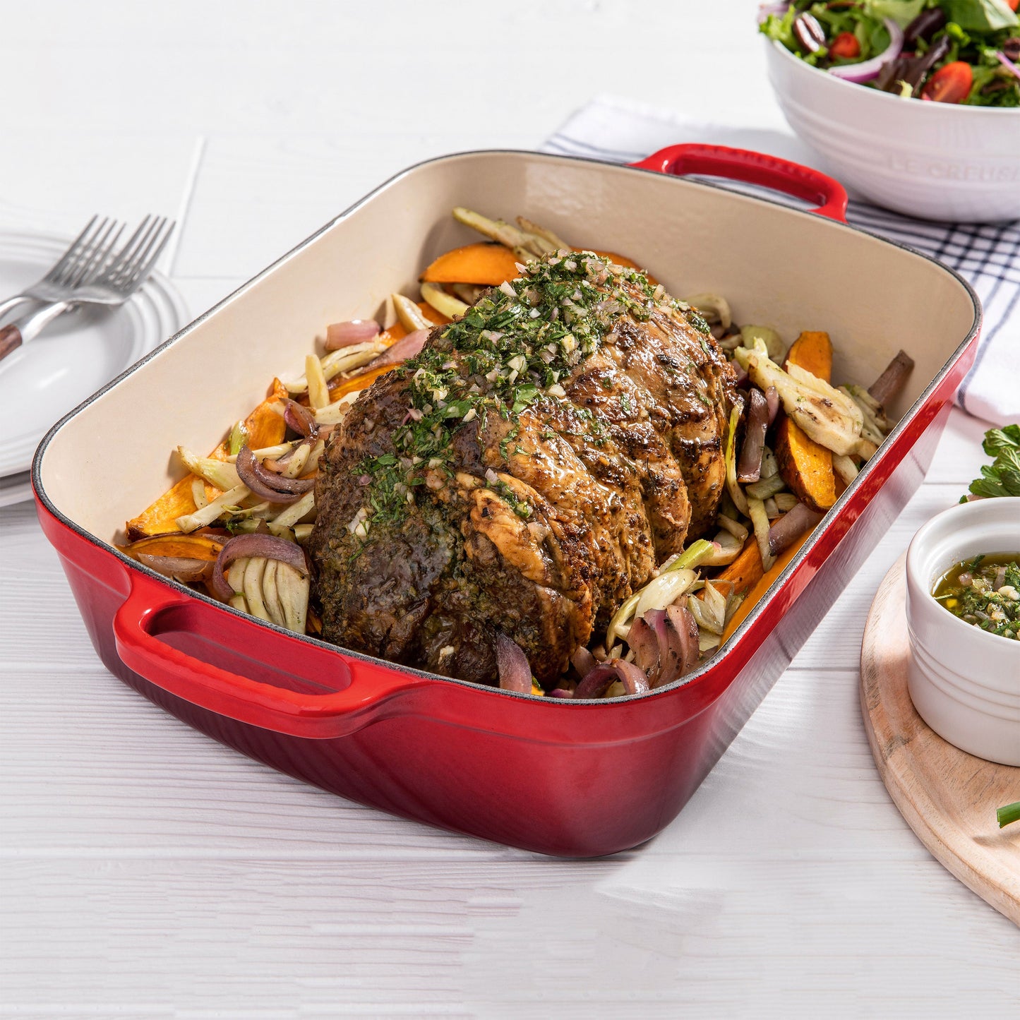 Signature Cast Iron 12.75-inch x 9.75-inch Cerise Roasting Pan