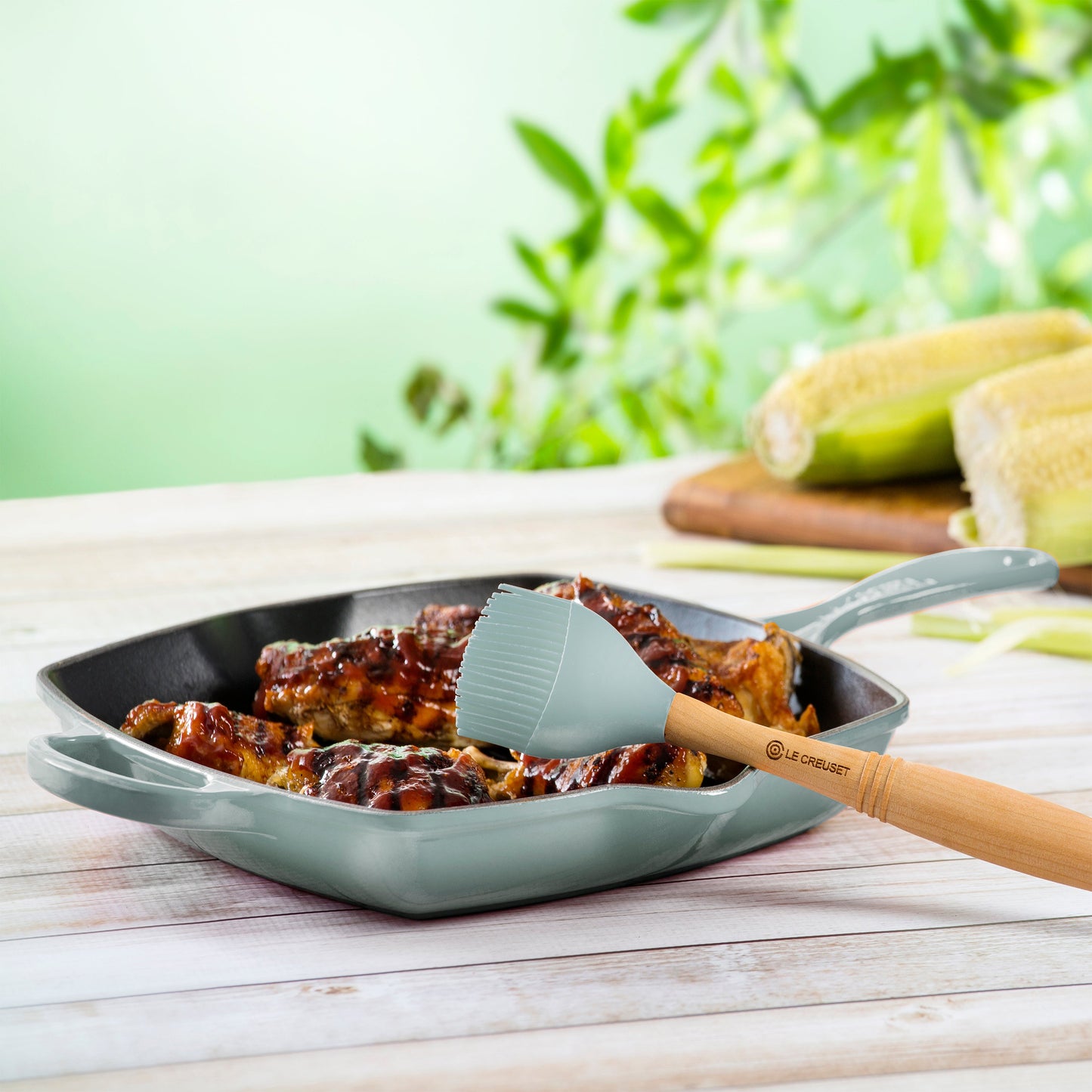 Signature Cast Iron 10.25-inch Sea Salt Square Grill Pan