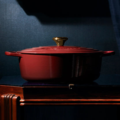 Signature Cast Iron 6.75-quart Rhone Round Wide Dutch Oven with Gold Knob