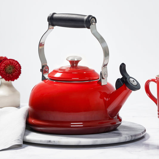 Enameled Steel 1.7-quart Cerise Whistling Tea Kettle