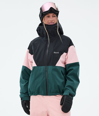 Snowboard Jacket For Women Sport Black/Soft Pink/Bottle Green