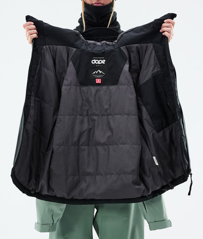 Snowboard Jacket For Women Stripe Black/Faded Green