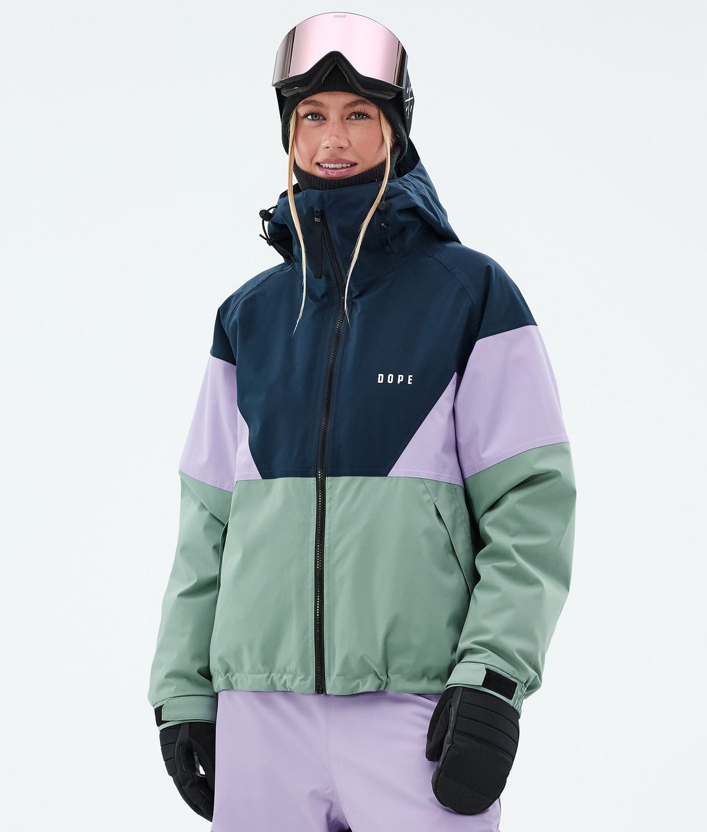 Snowboard Jacket For Women Sport Dark Blue/Faded Violet/Faded Green