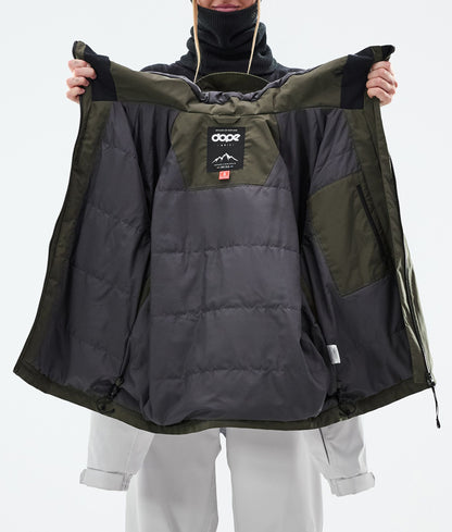 Snowboard Jacket For Women Stripe Olive Green/Light Grey