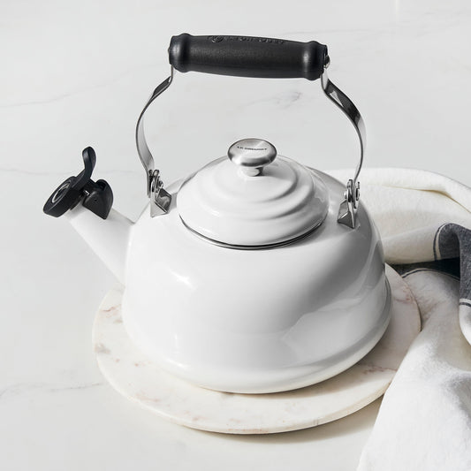 Enameled Steel 1.7-quart White Whistling Tea Kettle