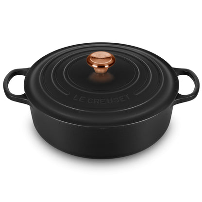 Signature Cast Iron 6.75-quart Licorice Round Wide Dutch Oven with Copper Knob
