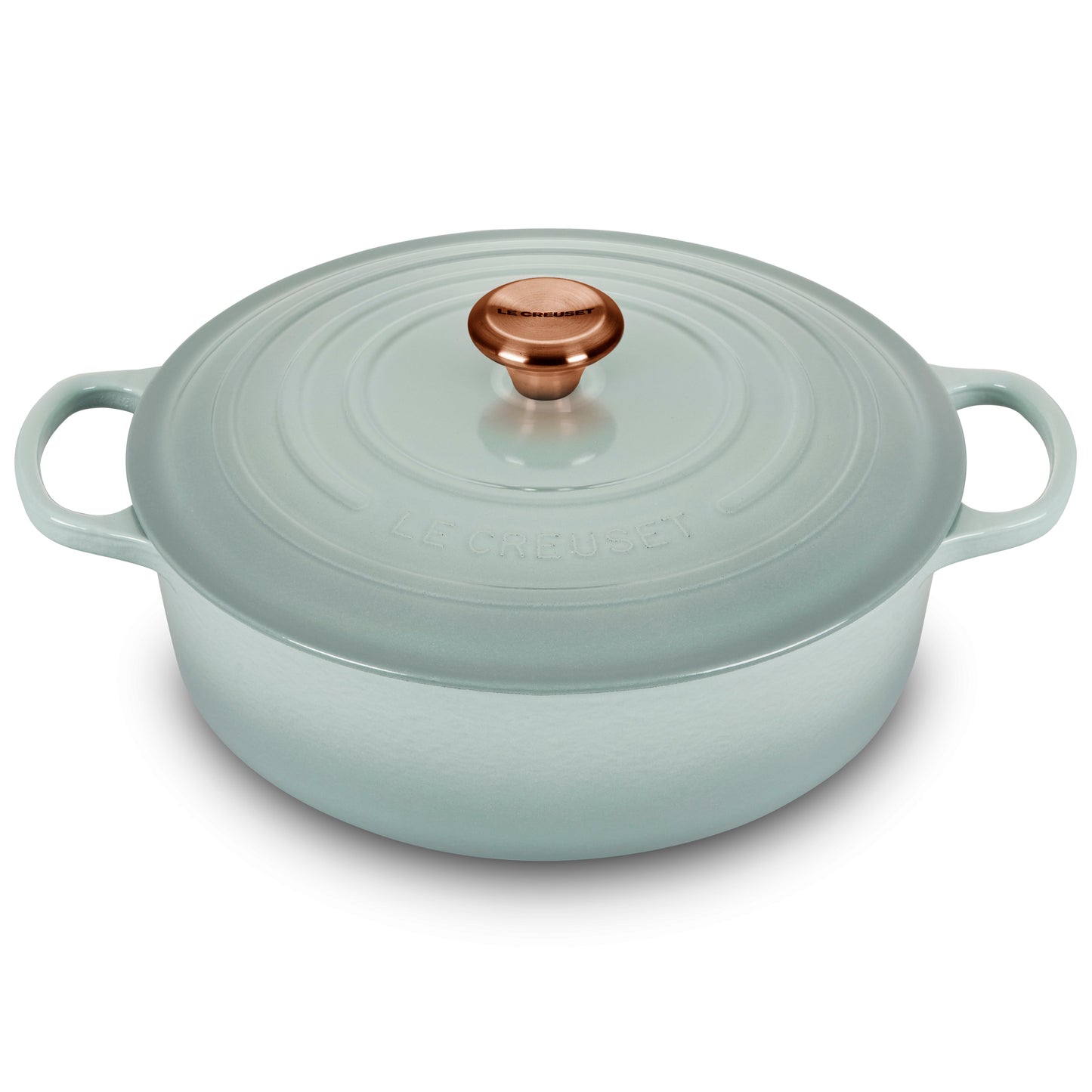 Signature Cast Iron 6.75-quart Sea Salt Round Wide Dutch Oven with Copper Knob