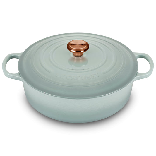Signature Cast Iron 6.75-quart Sea Salt Round Wide Dutch Oven with Copper Knob