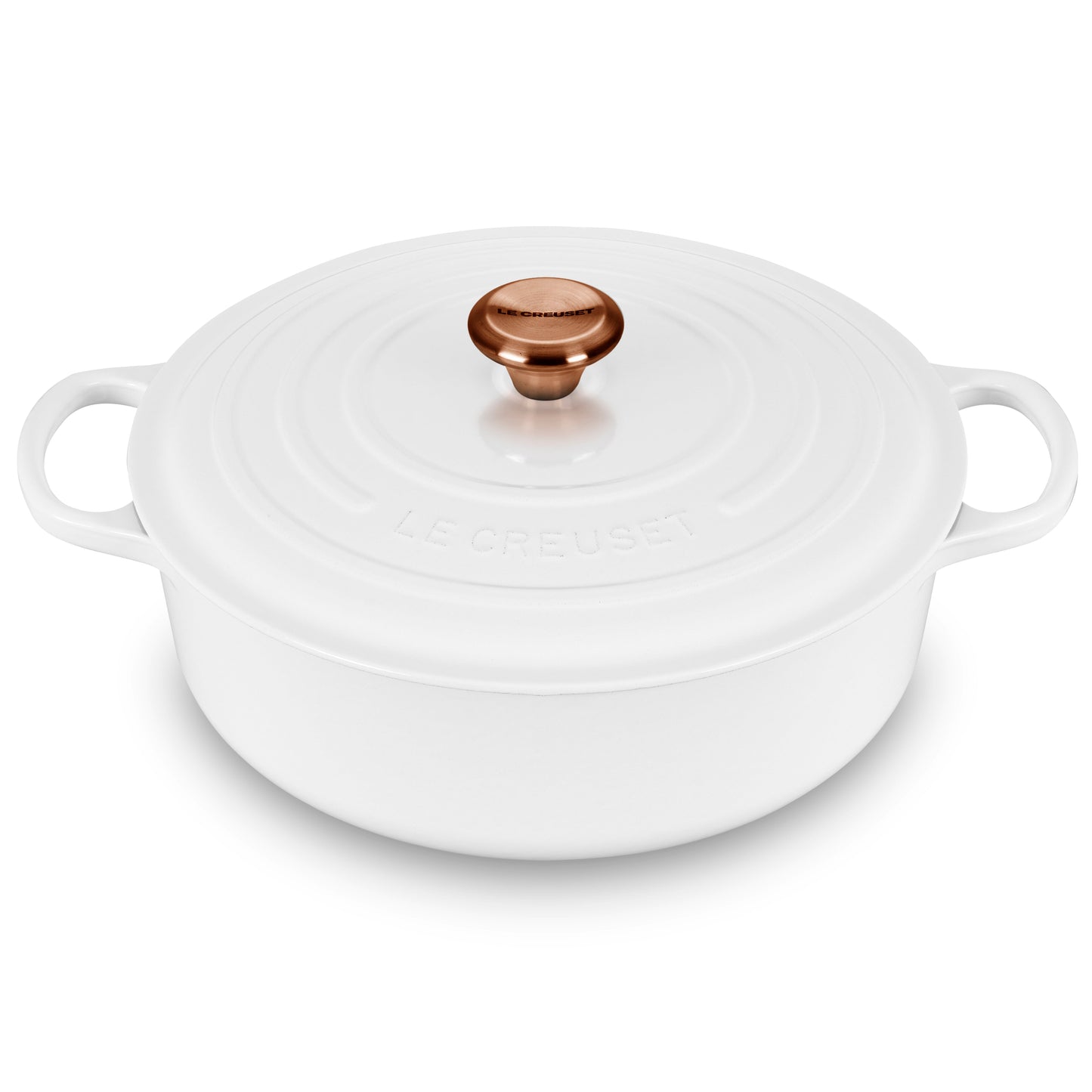 Signature Cast Iron 6.75-quart White Round Wide Dutch Oven with Copper Knob