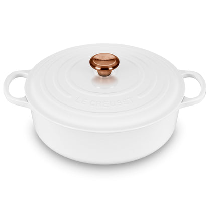 Signature Cast Iron 6.75-quart White Round Wide Dutch Oven with Copper Knob