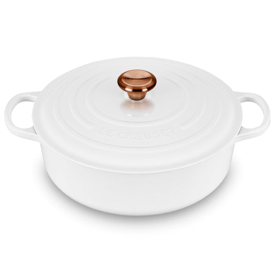 Signature Cast Iron 6.75-quart White Round Wide Dutch Oven with Copper Knob